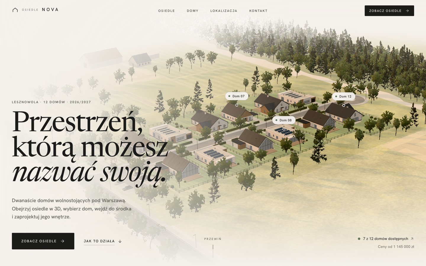Strona główna z modelem 3D osiedla